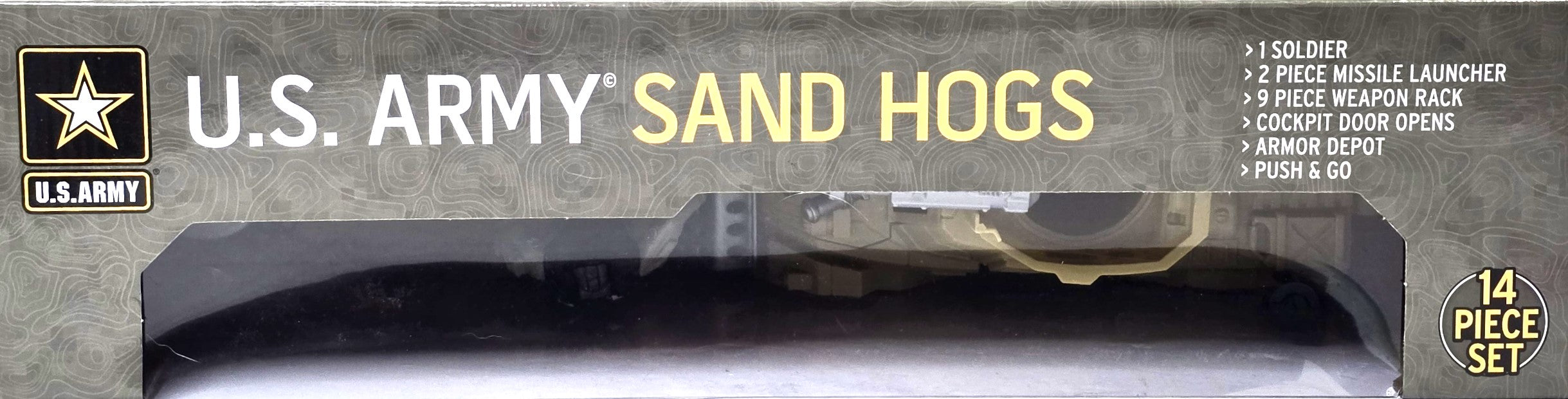 United States Army Sand Hogs Playset, Push & Go War Vehicle Military Toys w/ Missile Launcher, Guns & Soldier Action Figure, 14 Pc Set