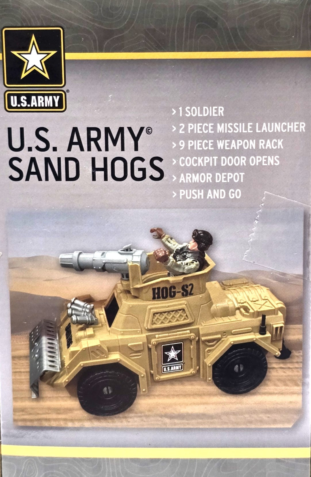 United States Army Sand Hogs Playset, Push & Go War Vehicle Military Toys w/ Missile Launcher, Guns & Soldier Action Figure, 14 Pc Set