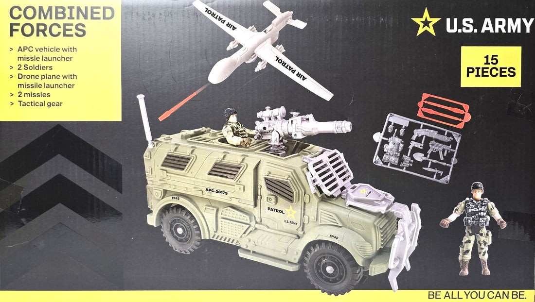 US Army Combined Forces Play Set, 14 Pieces, Working Missile Launchers