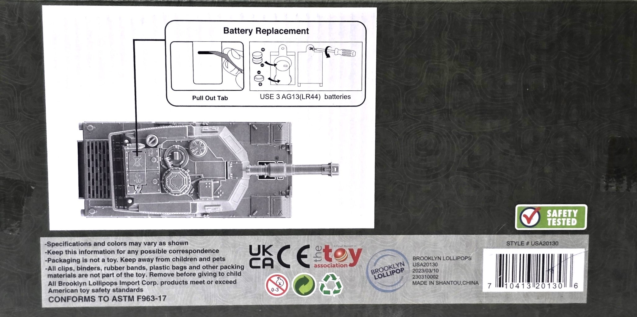 US Army Combat Tank Toy, Friction Powered with Lights and Sounds and 360 Rotating Turret