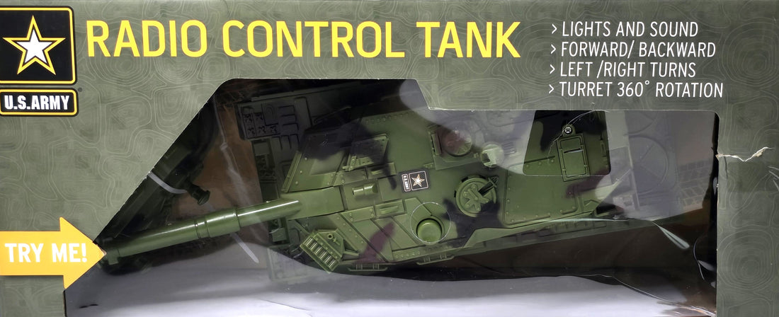 US ARMY Radio Control Tank with Lights and Sounds, Forward/Back, Left/Right 6+