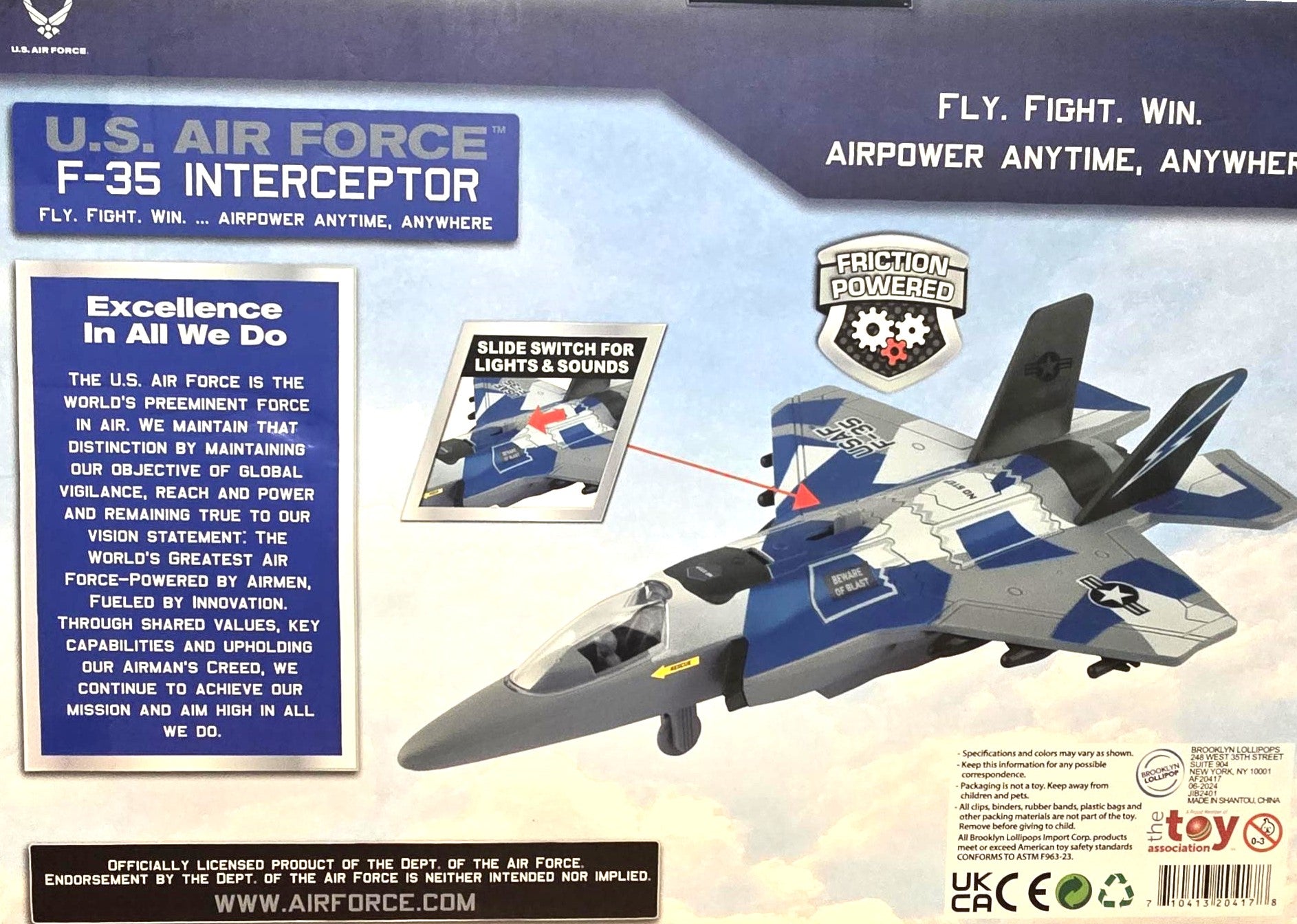 U.S. Air Force Fighter Jet for Kids and Toddlers F-35 Interceptor Toy with Realistic Lights and Sounds