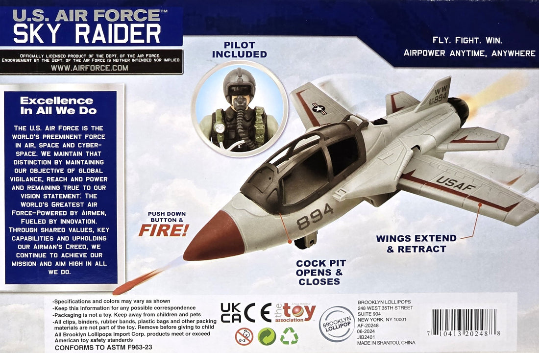 United States Air Force Sky Raider Fighter Jet Toy Airplane with Pilot & Missile - Realistic Military Aircraft & Soldier Action Figure - Bomber Plane Model for Kids 3+