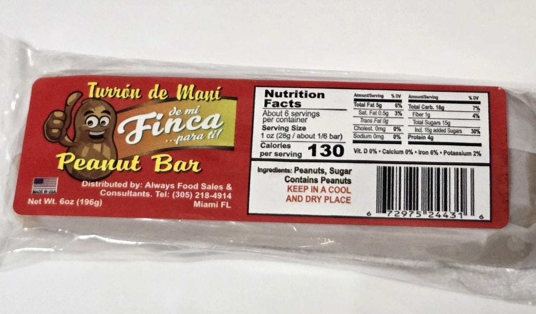 Turron de Mani de mi Finca Peanut Bar, 6oz, (Pastica de Maní cubana)