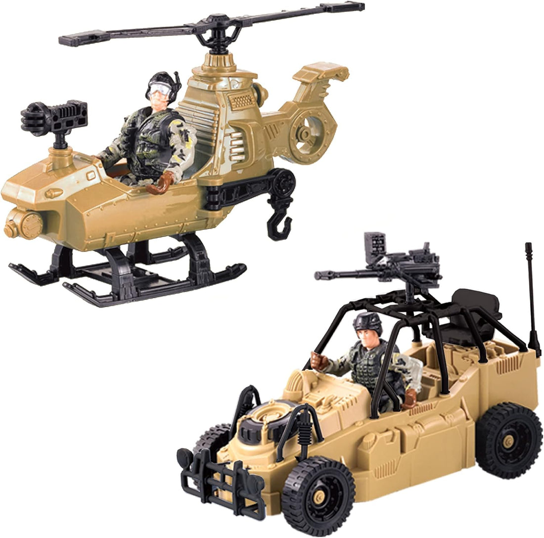 United States Army Rescue Force Soldier Toys & Military Vehicles - Helicopter & Desert Car, Artillery, Gear & Action Figure Playset, 3+ by Brooklyn Lollipops Import Corp | Toys & Games