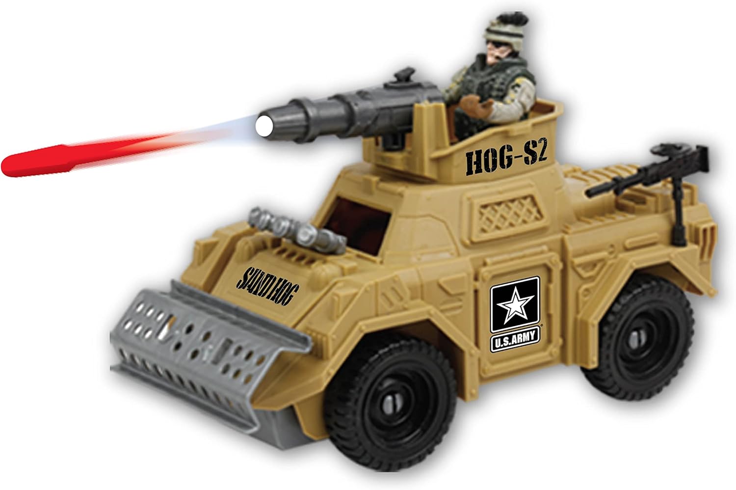 United States Army Sand Hogs Playset, Push & Go War Vehicle Military Toys w/ Missile Launcher, Guns & Soldier Action Figure, 14 Pc Set