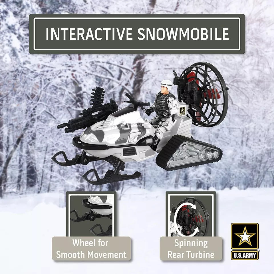 United States Army Action Figures & Kids Snowmobile Military Toys Set w/ Snow Mobile,