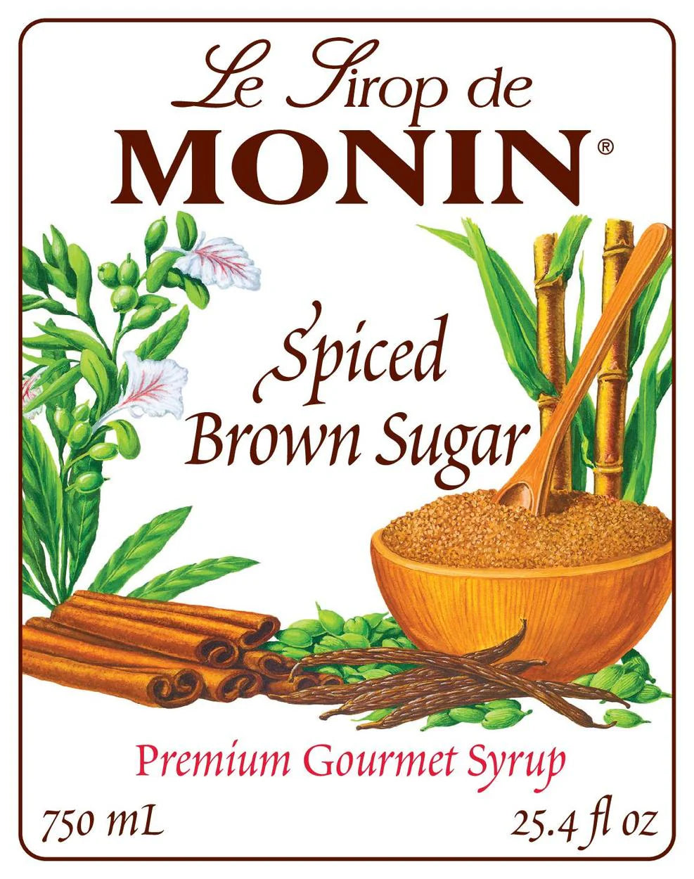 Monin - Spiced Brown Sugar Syrup, Sweet With Hints of Cinnamon, Natural Flavors, Great for Coffee, Desserts, Ciders, and Cocktails, Non-GMO, Gluten-Free (750 ml)