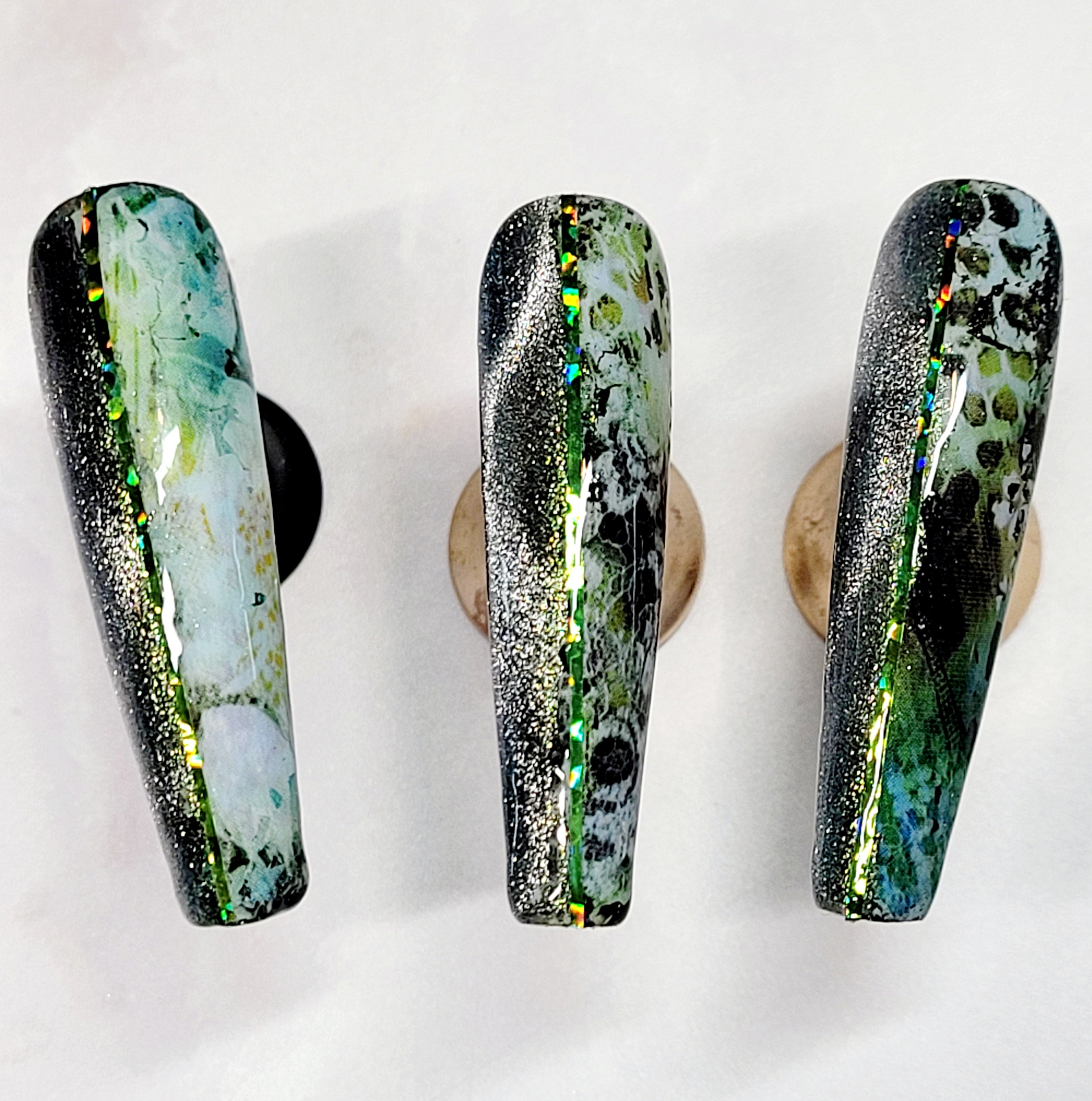 Long Coffin Custom Press-Ons with CatEyes and Foils