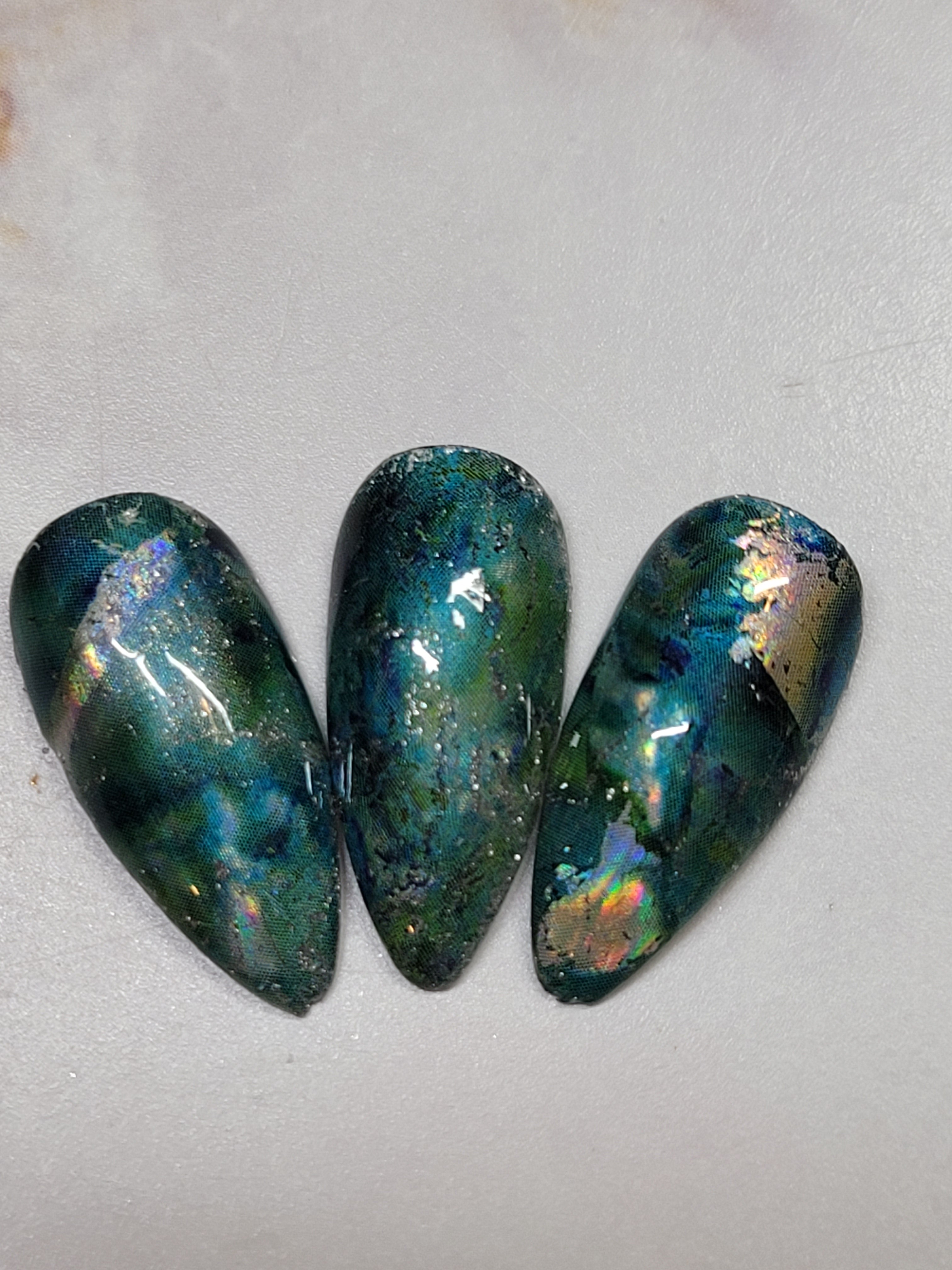 Short Stilettos Custom Press-Ons with CatEyes and Foil