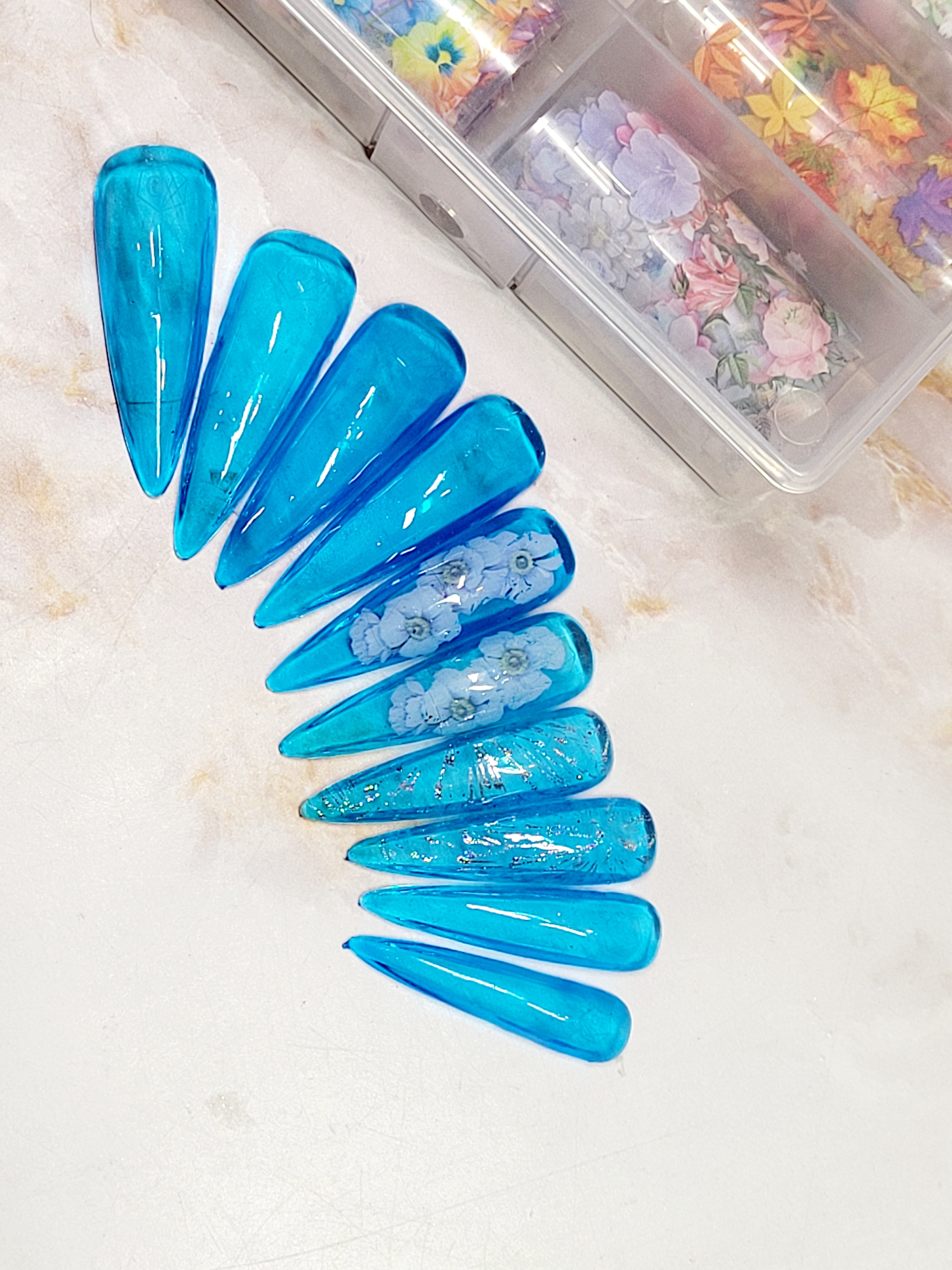 XXL Stilettos Jelly Blue Custom Press-ons with Jelly Color