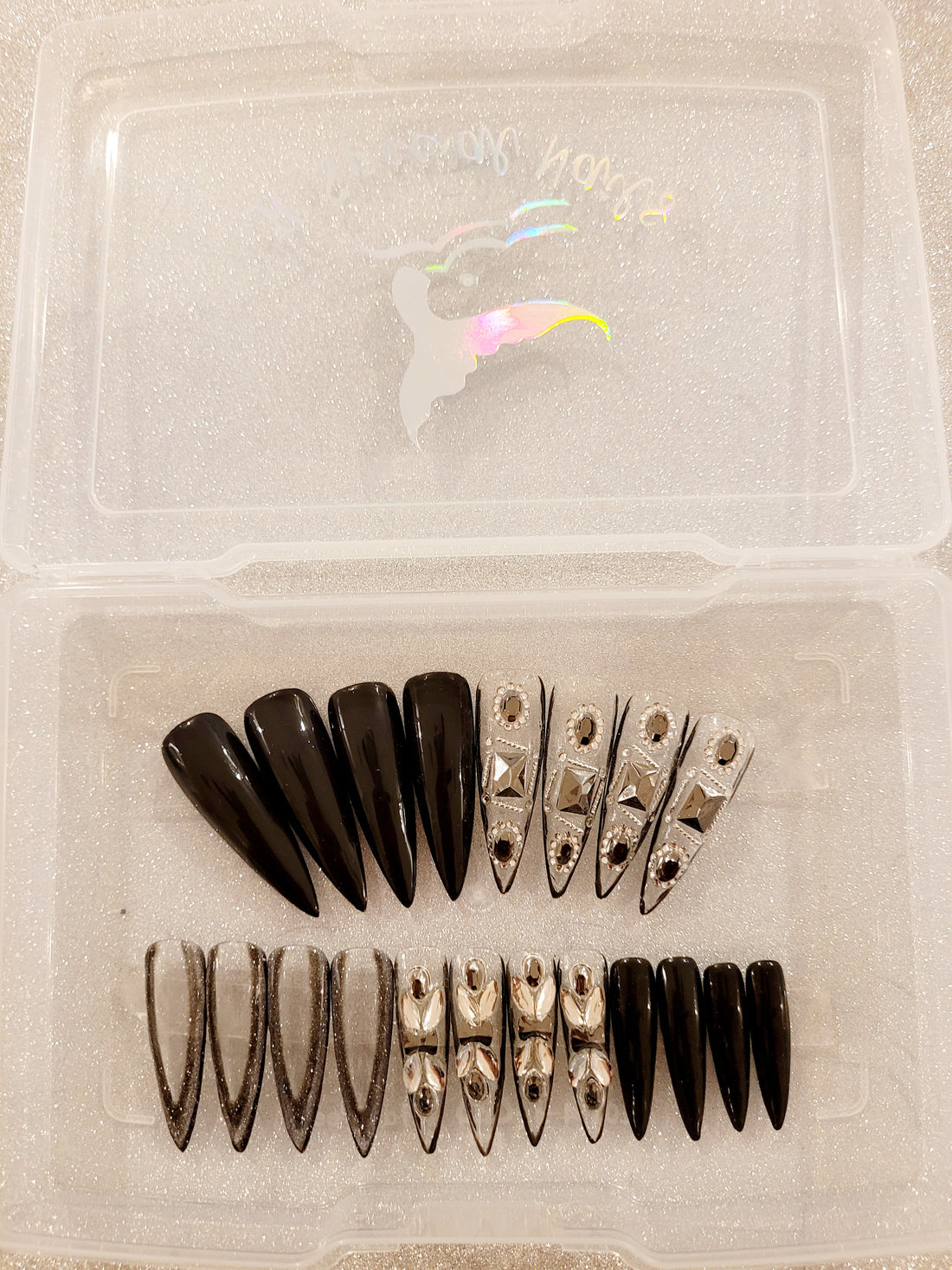 XXL Stilettos Clear Custom Press-Ons with Luxury Rhinestones