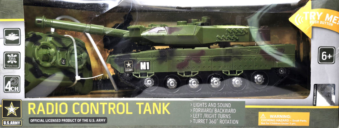 US ARMY Radio Control Tank with Lights and Sounds, Forward/Back, Left/Right 6+