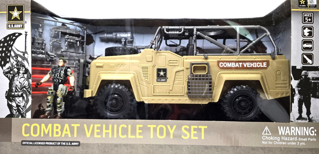 US Army Combat Vehicle with 4 Pc Weapon Accessory Toy Set 5+