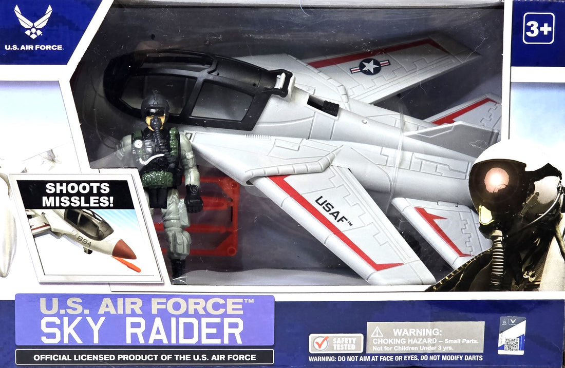 United States Air Force Sky Raider Fighter Jet Toy Airplane with Pilot &amp; Missile - Realistic Military Aircraft &amp; Soldier Action Figure - Bomber Plane Model for Kids 3+