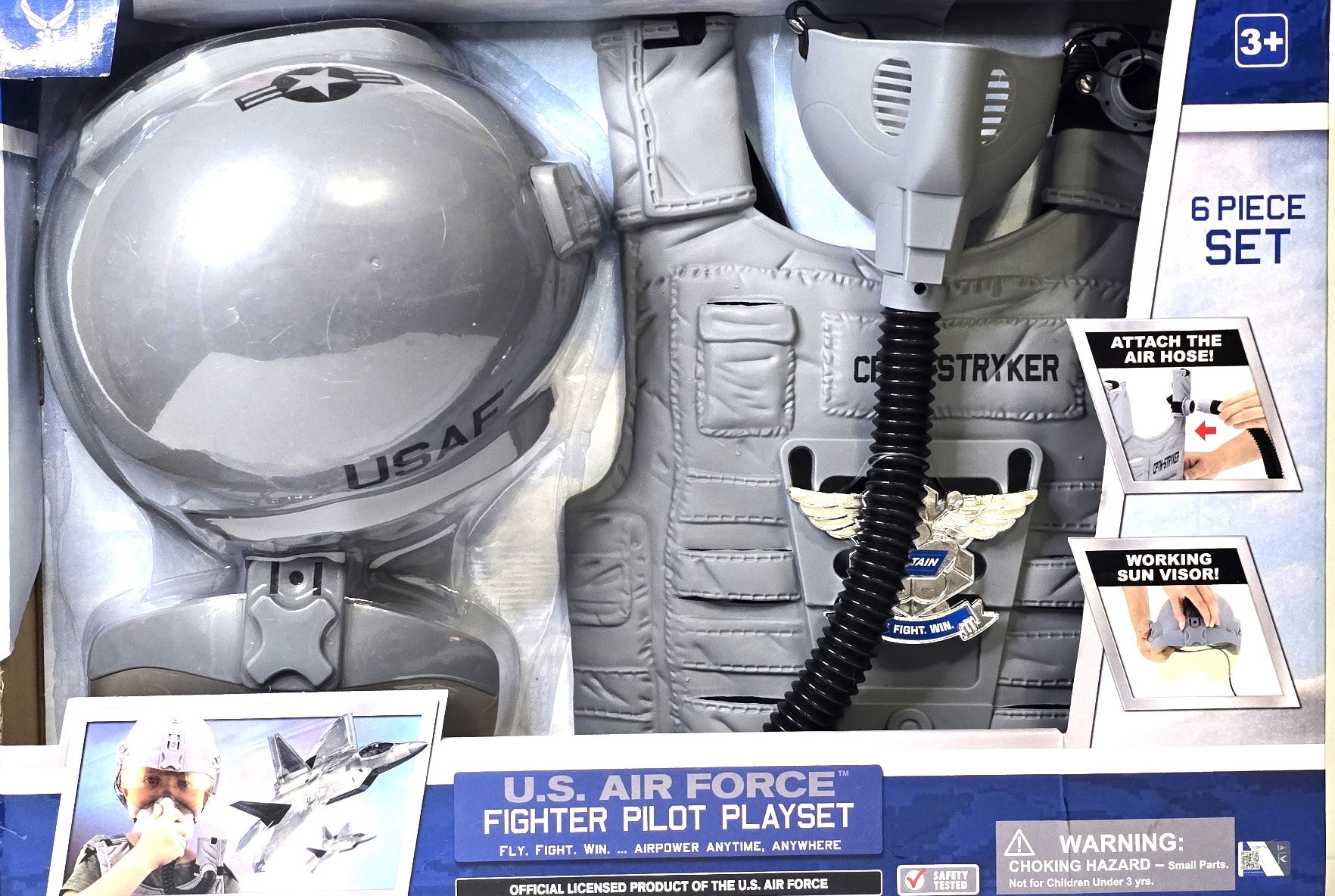 US Air Force Fighter Pilot Playset 6-piece Set Air Hose &amp; Sun Visor