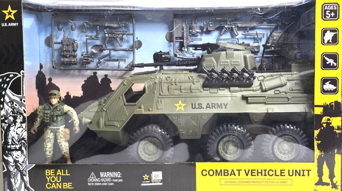 US Army Combat Vehicle Unit with 4-piece Toy Set, Weapon and Soldier 5+