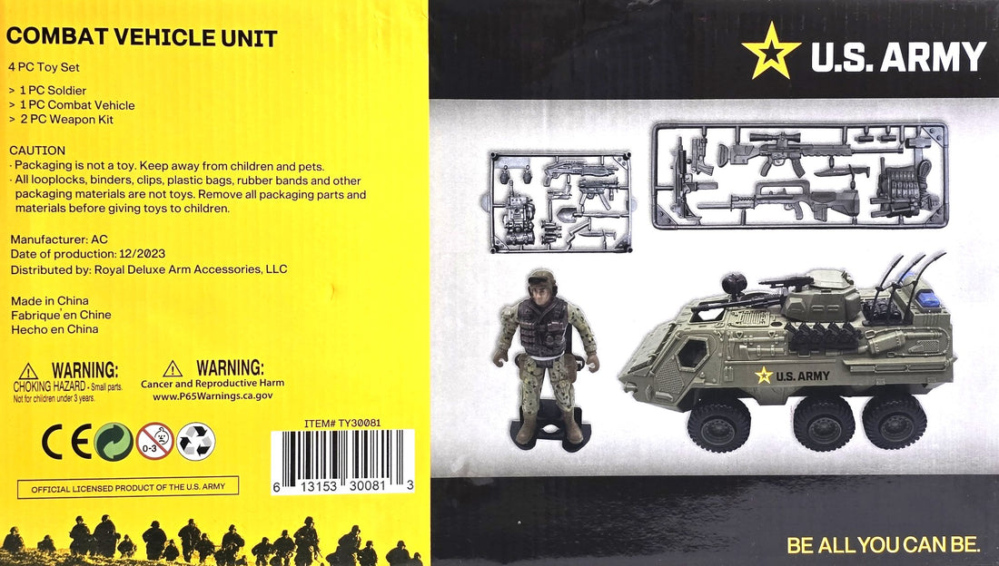 US Army Combat Vehicle Unit with 4-piece Toy Set, Weapon and Soldier 5+