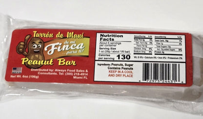 Turron de Mani de mi Finca Peanut Bar, 6oz, (Pastica de Maní cubana)