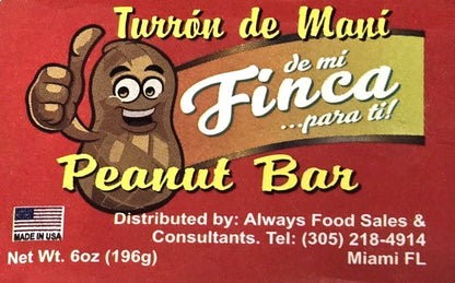 Turron de Mani de mi Finca Peanut Bar, 6oz, (Pastica de Maní cubana)