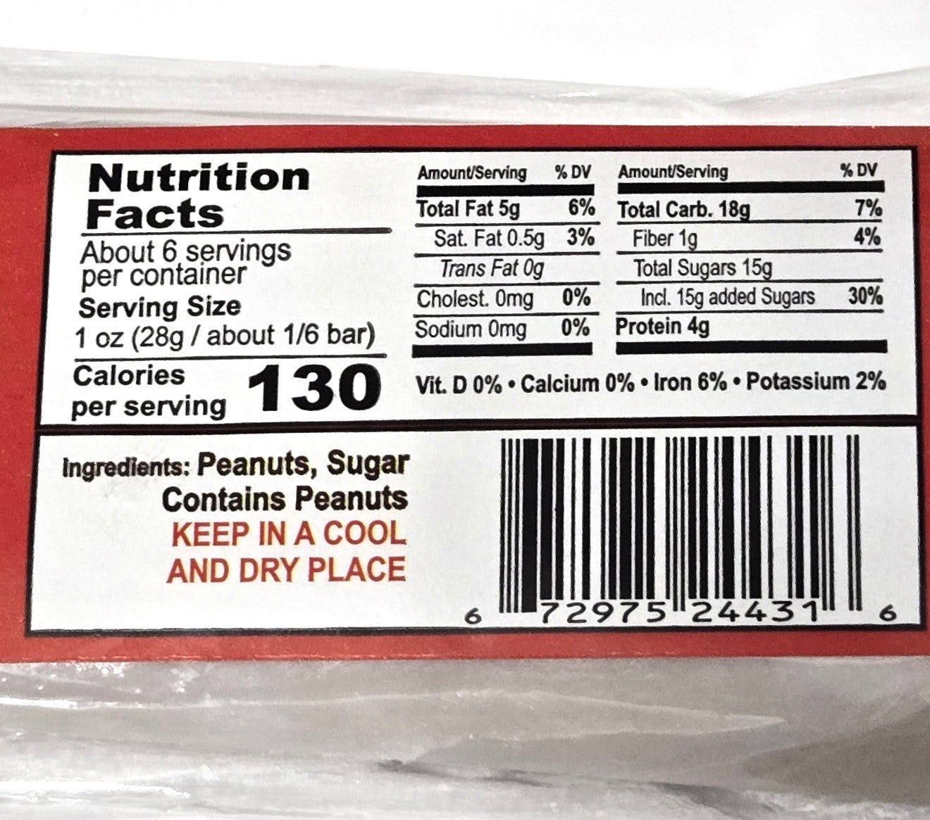 Turron de Mani de mi Finca Peanut Bar, 6oz, (Pastica de Maní cubana)