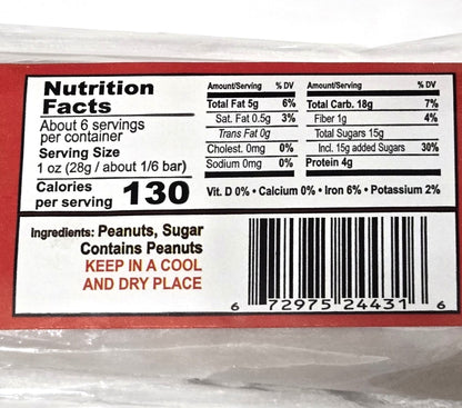 Turron de Mani de mi Finca Peanut Bar, 6oz, (Pastica de Maní cubana)