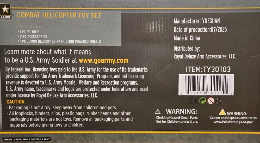 U.S. Army Combat Helicopter 1775 4-piece Toy Set