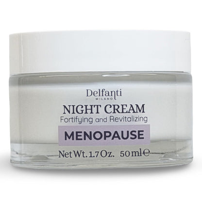 Delfanti-Milano • MENOPAUSE NIGHT CREAM • for face and neck • Retinol and Pytoactives of Red Clover • Fortifying and Revitalizing • Made in Italy 1.7 oz jar