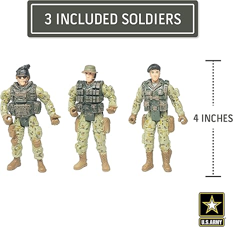 United States Army Recon Platoon Playset with 3 Military Action Figures, Mini Weapons &amp; Accessories - Toy Soldiers for Kids 3+