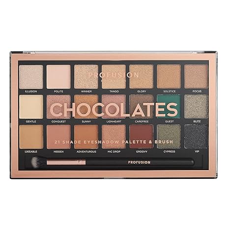 Profusion Cosmetics 21 Shade Eyeshadow Palette Collection &amp; Brush, Chocolates