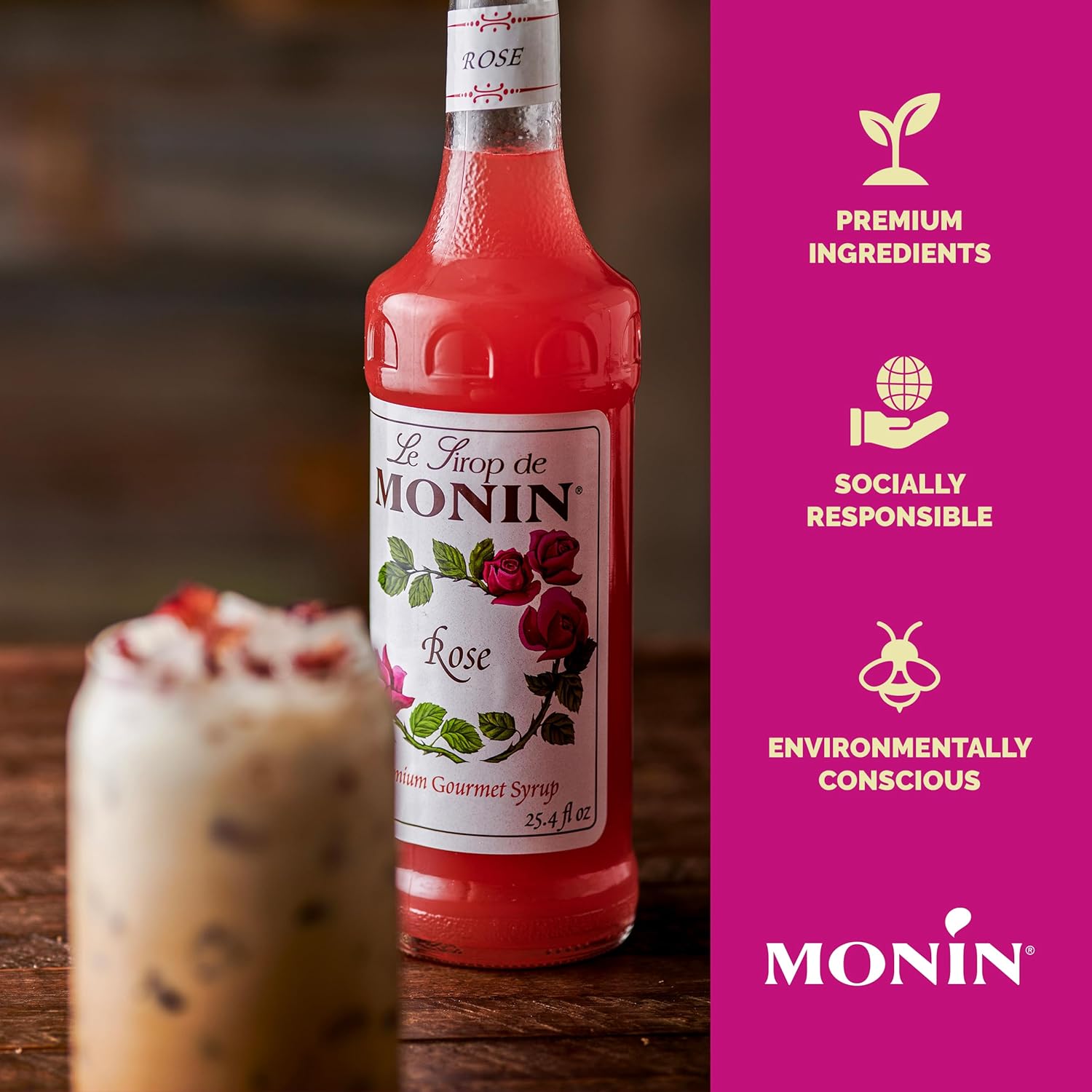 Monin - Rose Syrup, Gluten-Free, Non-GMO 750ml