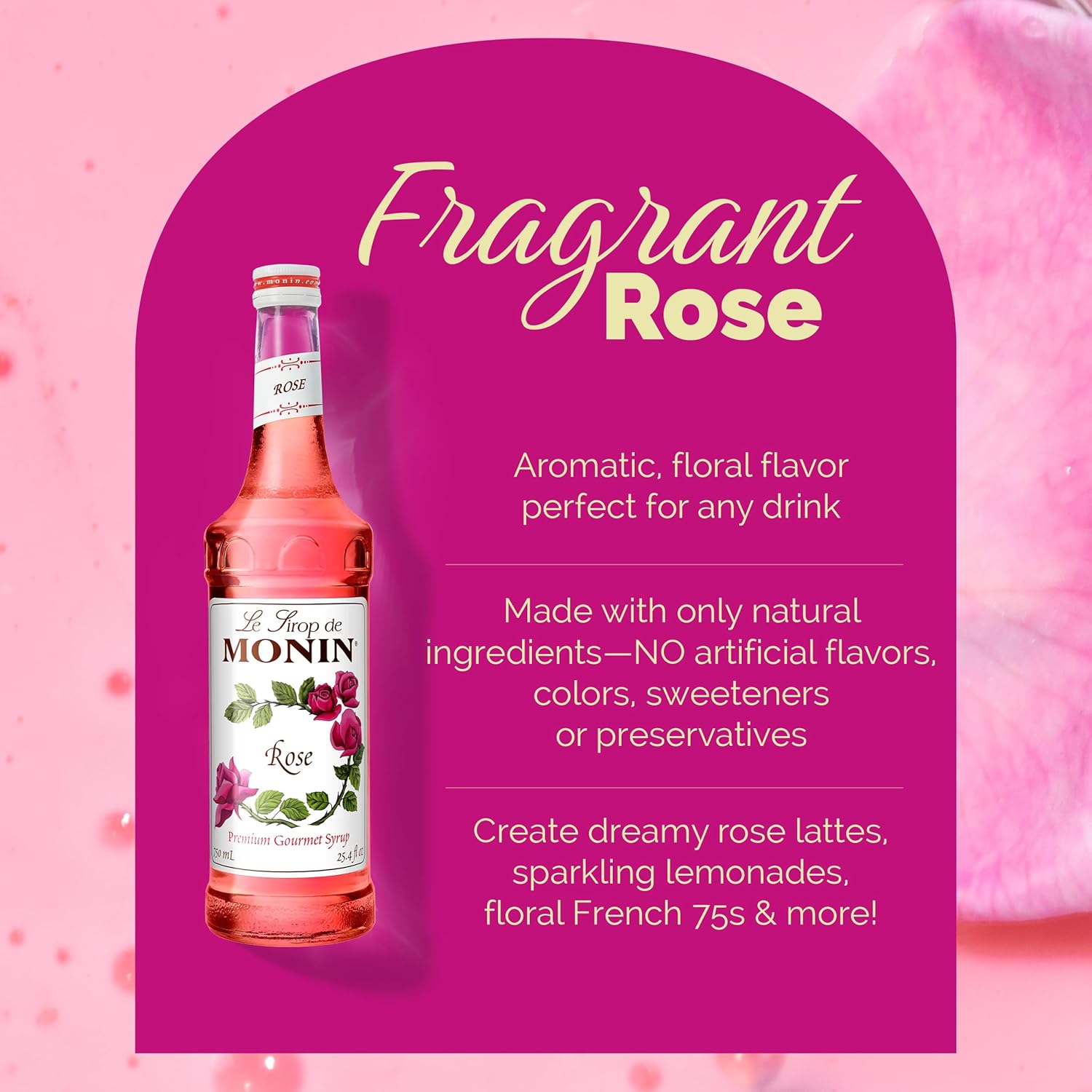 Monin - Rose Syrup, Gluten-Free, Non-GMO 750ml