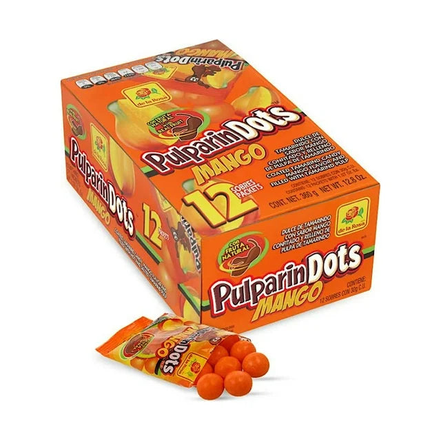 Pulparindots Dulce de Tamarindo Sabor Mango 12 Sobres 360 gr.