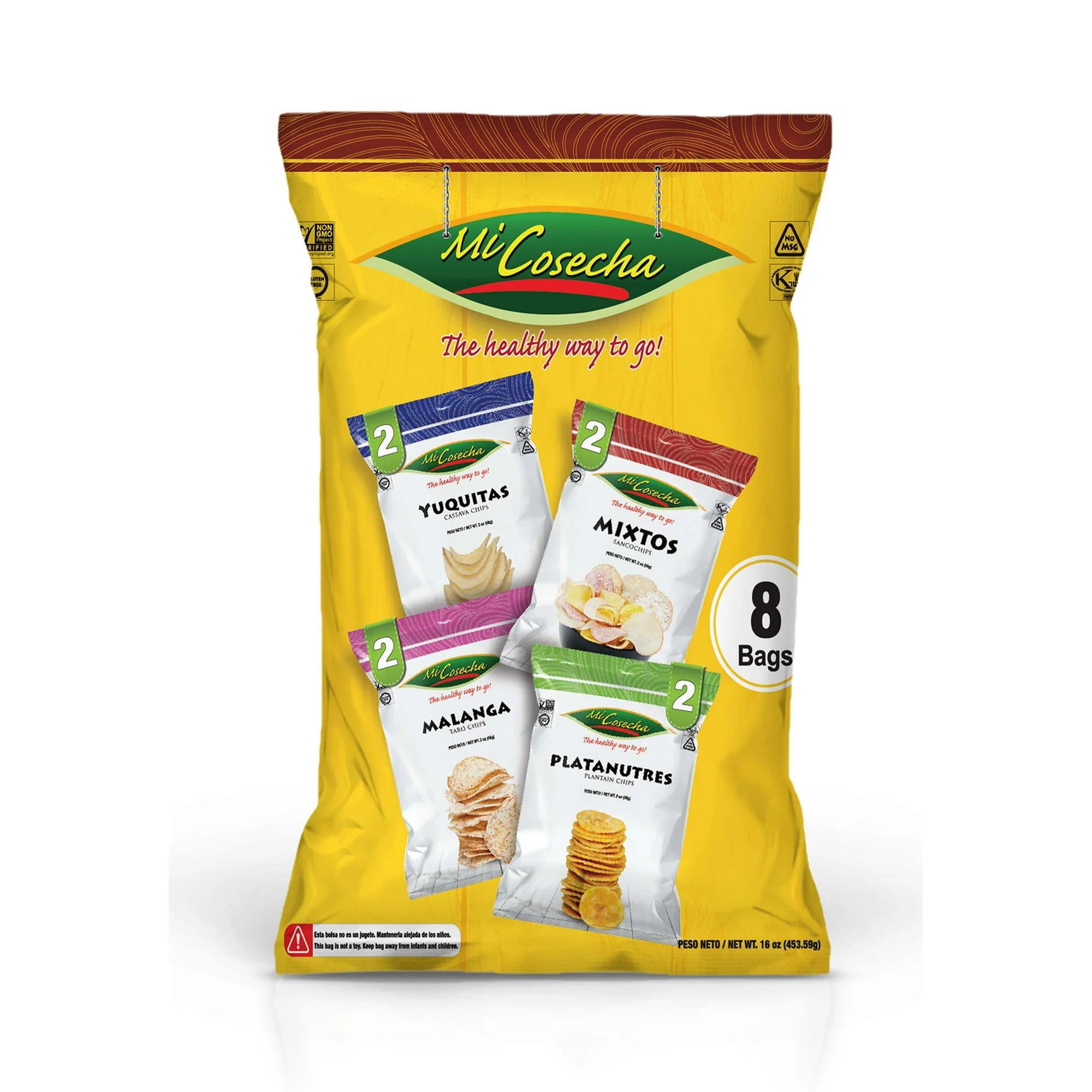 Mi Cosecha The Healthy Way To Go Chips, Four Flavor Variety Mix Pack, Cassava, Mixed, Plantain, and Taro, 2 Ounce Bags (Pack of 8)