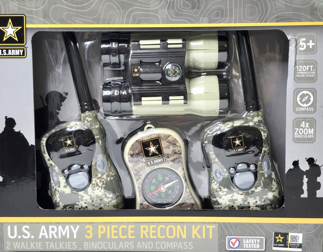 US Army 3 Piece Recon Kit 2 Walkie Talkies, Binoculars and Compass