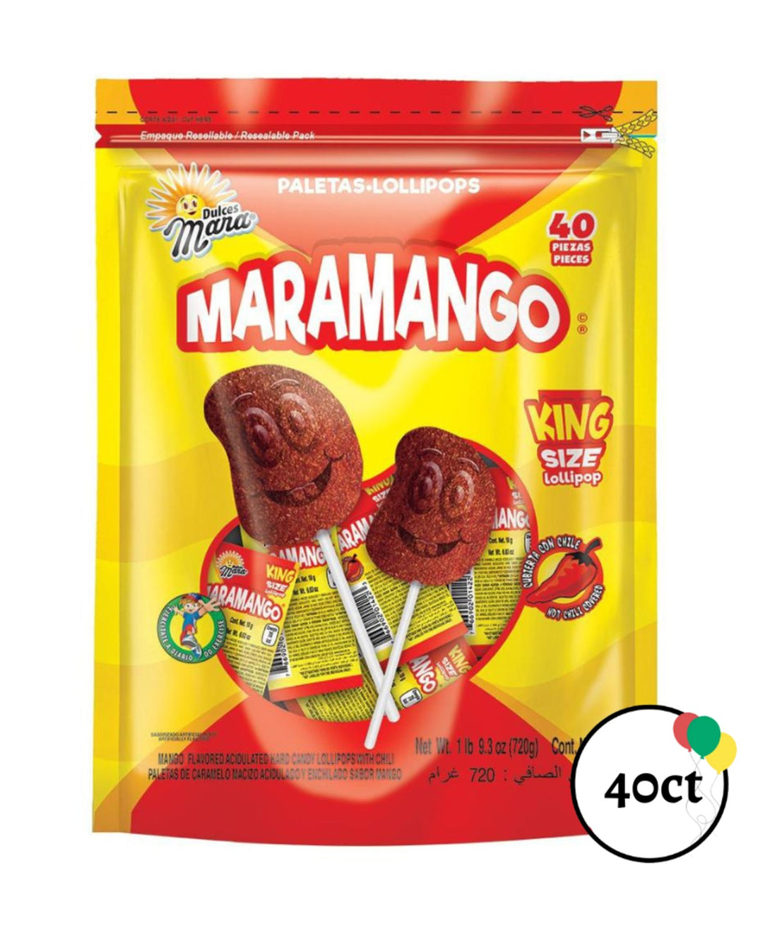 Dulce Mara Maramango King Size Lollipop Hot Chili Covered 40 pcs