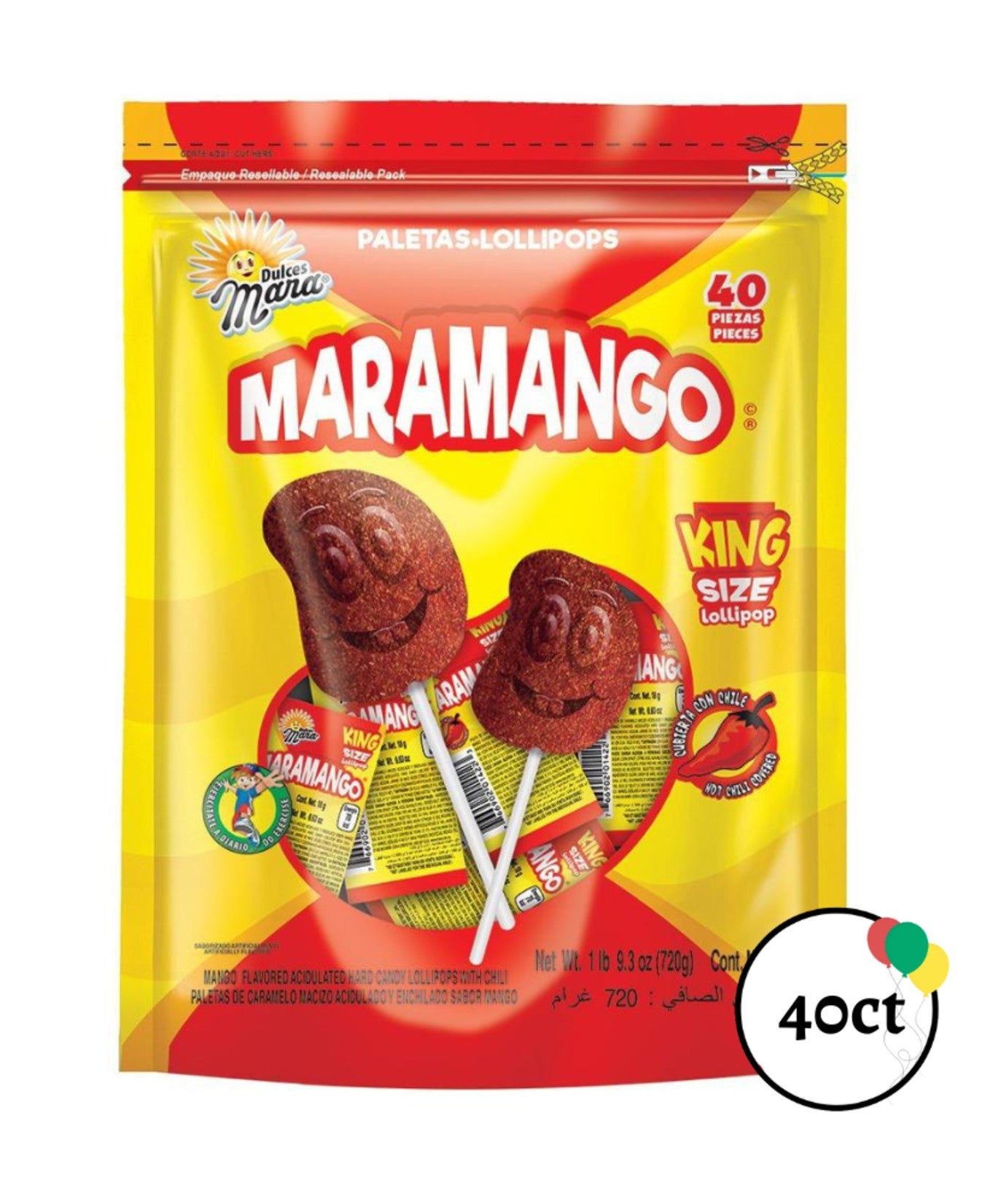 Dulce Mara Maramango King Size Lollipop Hot Chili Covered 40 pcs