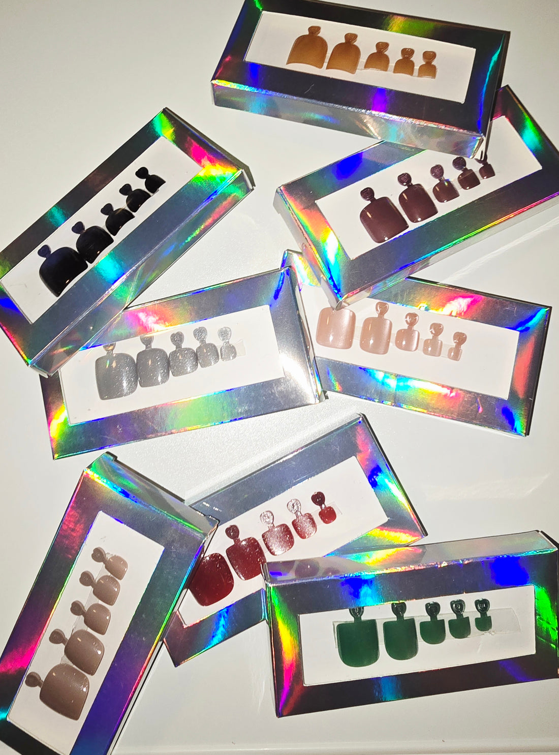 Glitter CatEyes Toe nails Short Square Shape Pearlescent 8 Colors