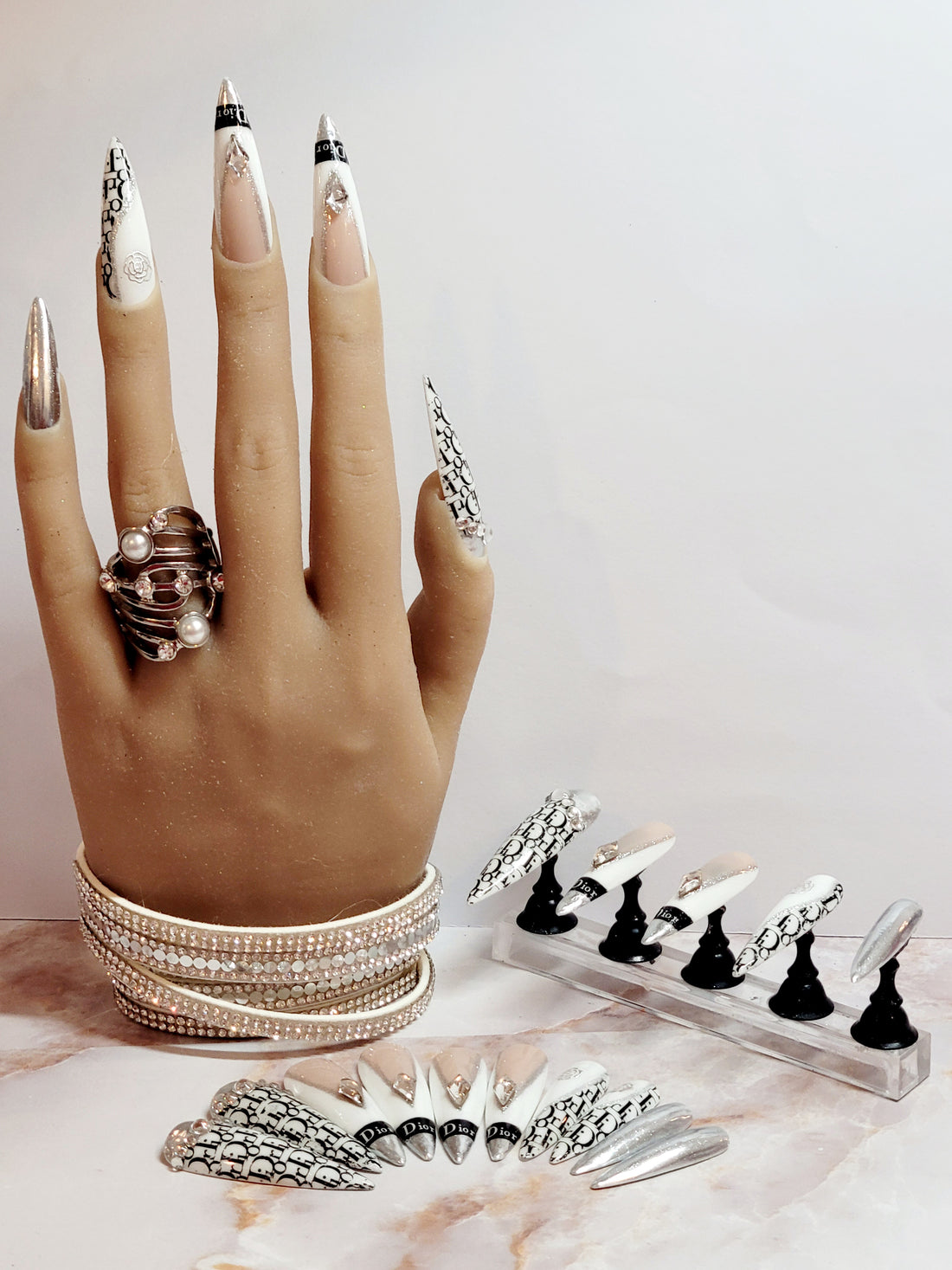 XXL Stilettos Logo Decals Custom Press-Ons with Foils and Rhinestones