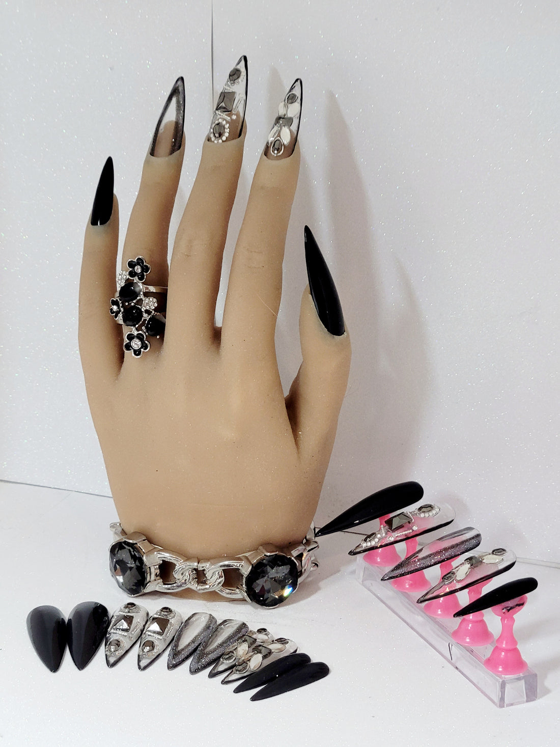 XXL Stilettos Clear Custom Press-Ons with Luxury Rhinestones